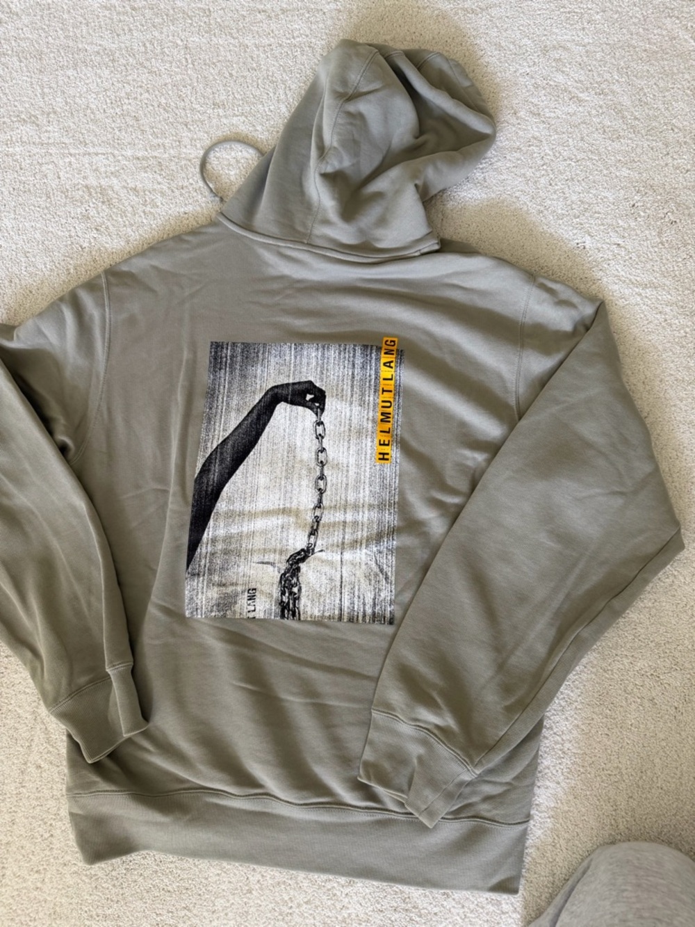 Helmut Lang Olive Green Crewneck Sweatshirt with Graphic Back